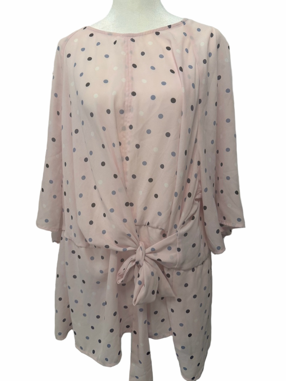 Lane Bryant NWT Pink Polka Dot Tie-Front Chiffon Blouse Tunic Top Size 26